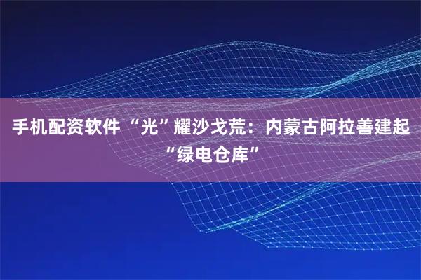 手机配资软件 “光”耀沙戈荒：内蒙古阿拉善建起“绿电仓库”